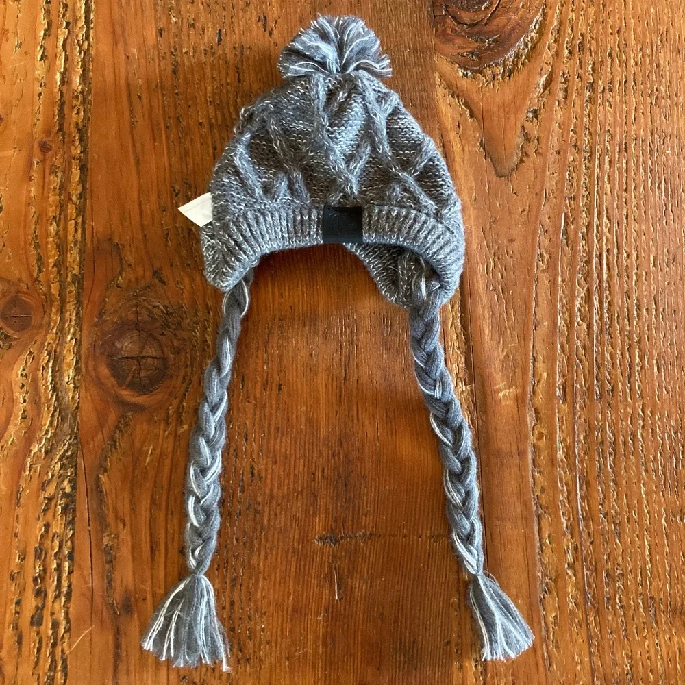 Dog Pom Pom Knit Hat, Size Small, Grey and White